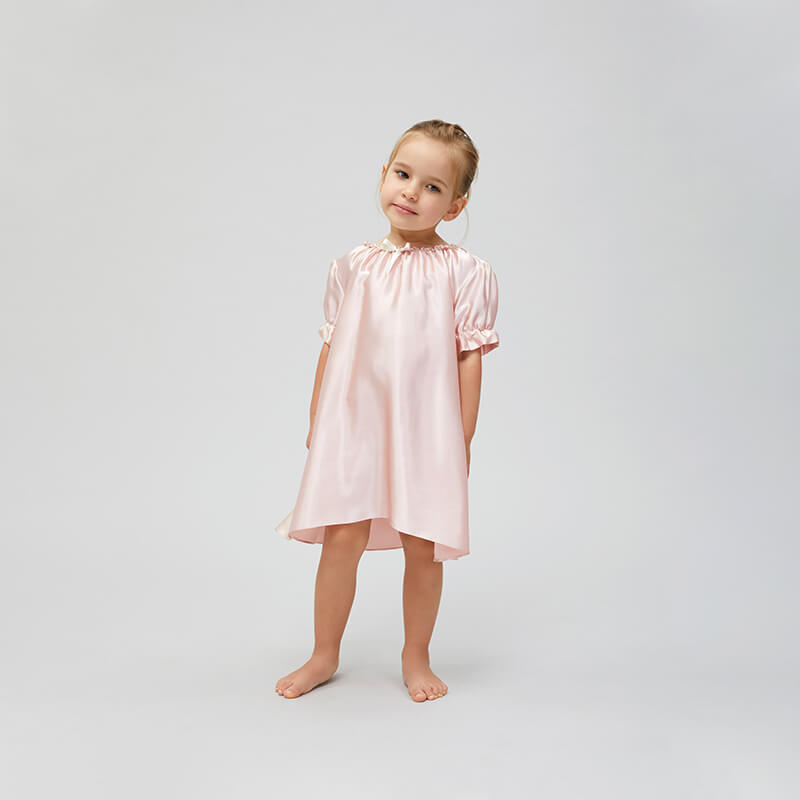 19 Momme Baby Girls Princess Short Sleeve Silk Nightgown